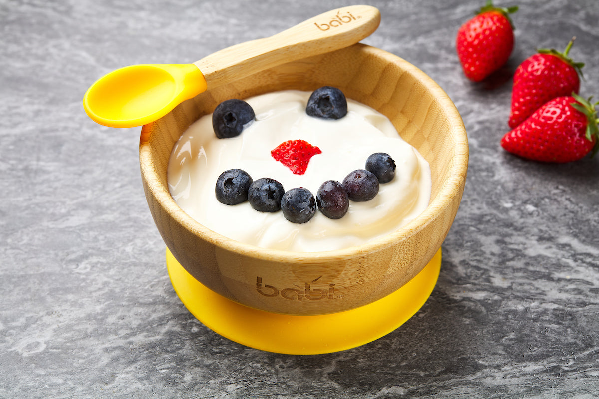 Bamboo Suction Bowl &amp; Matching Spoon Set (Blue)