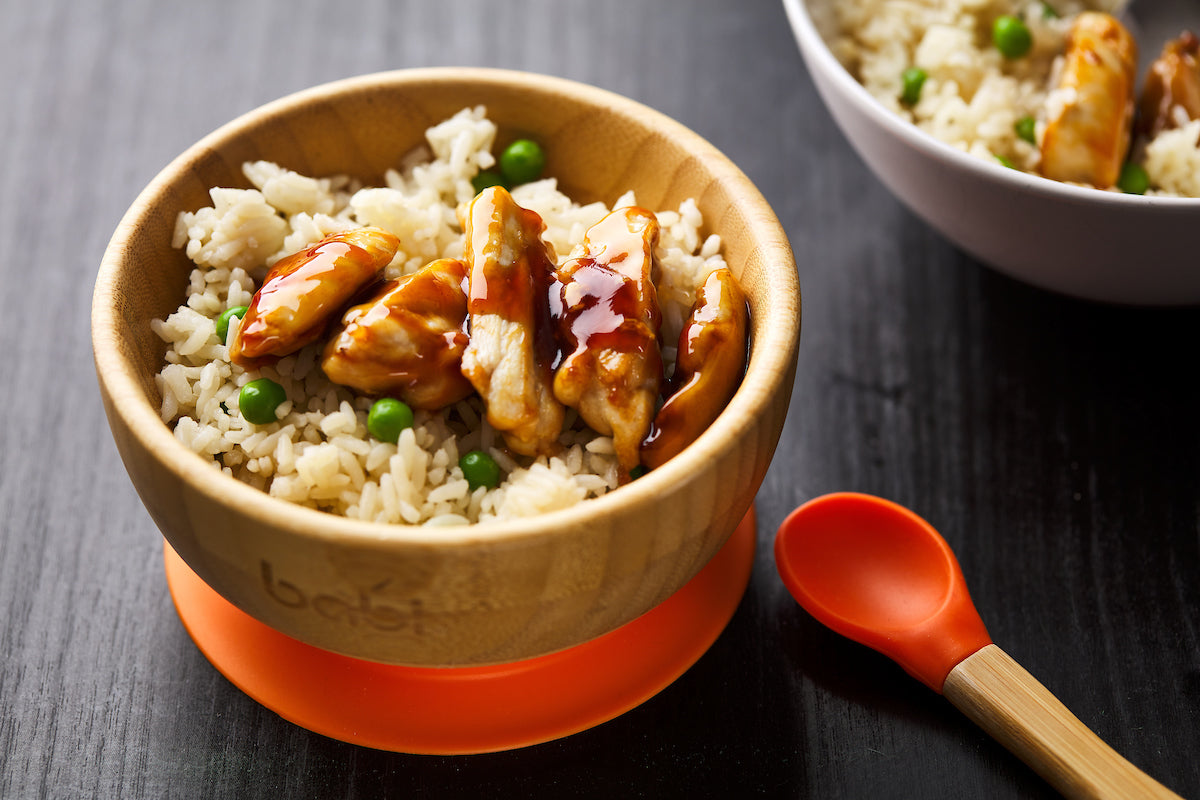 Bamboo Suction Bowl &amp; Matching Spoon Set (Blue)