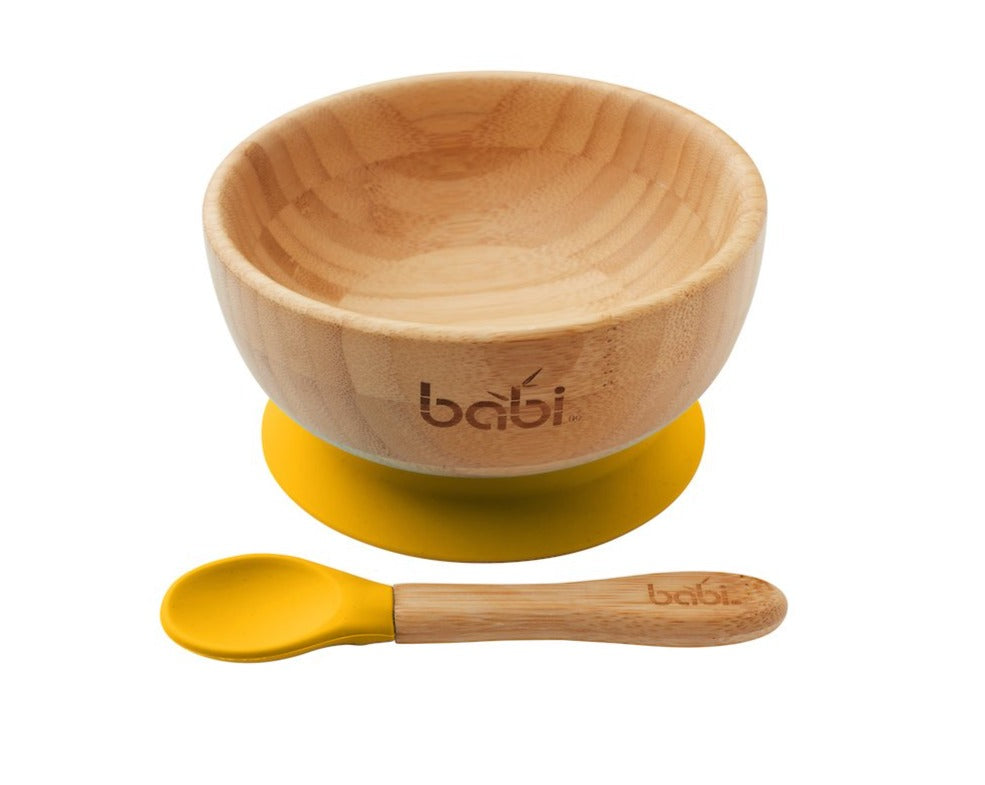 Bamboo Suction Bowl &amp; Matching Spoon Set (Yellow)
