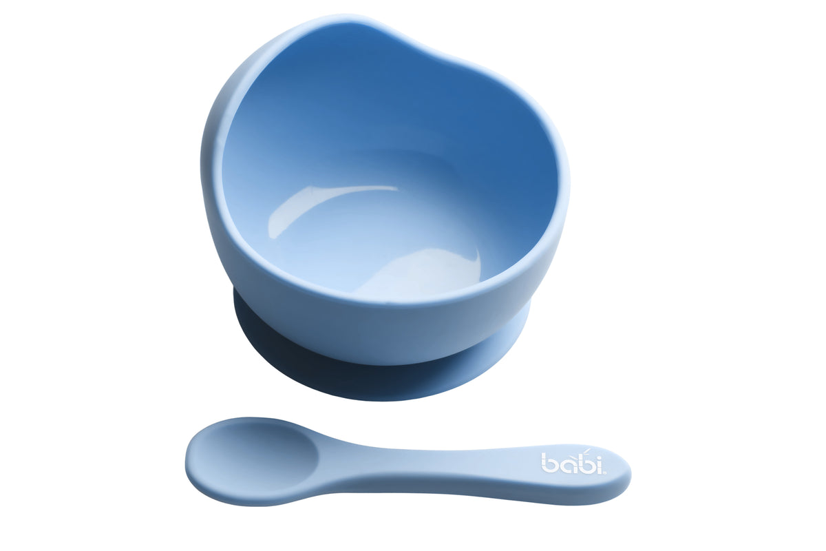 Silicone Suction Bowl &amp; Spoon Set (Blue)