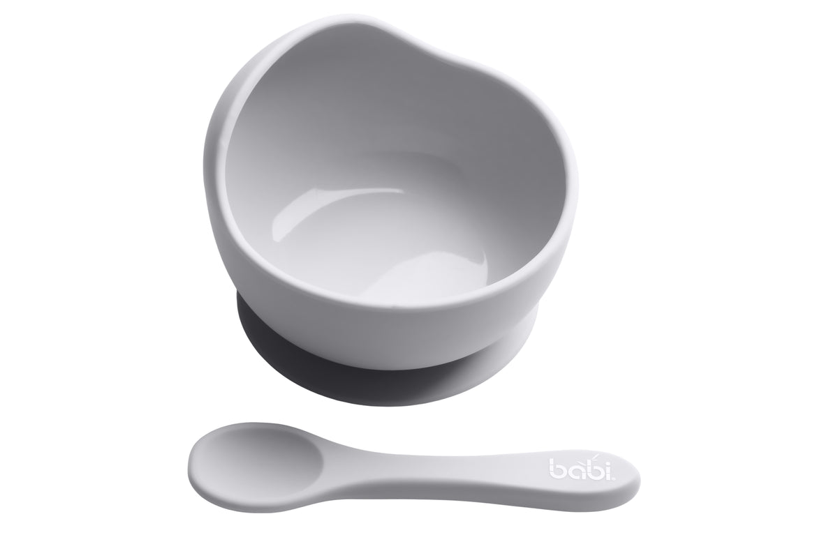 Silicone Suction Bowl &amp; Spoon Set (Grey)