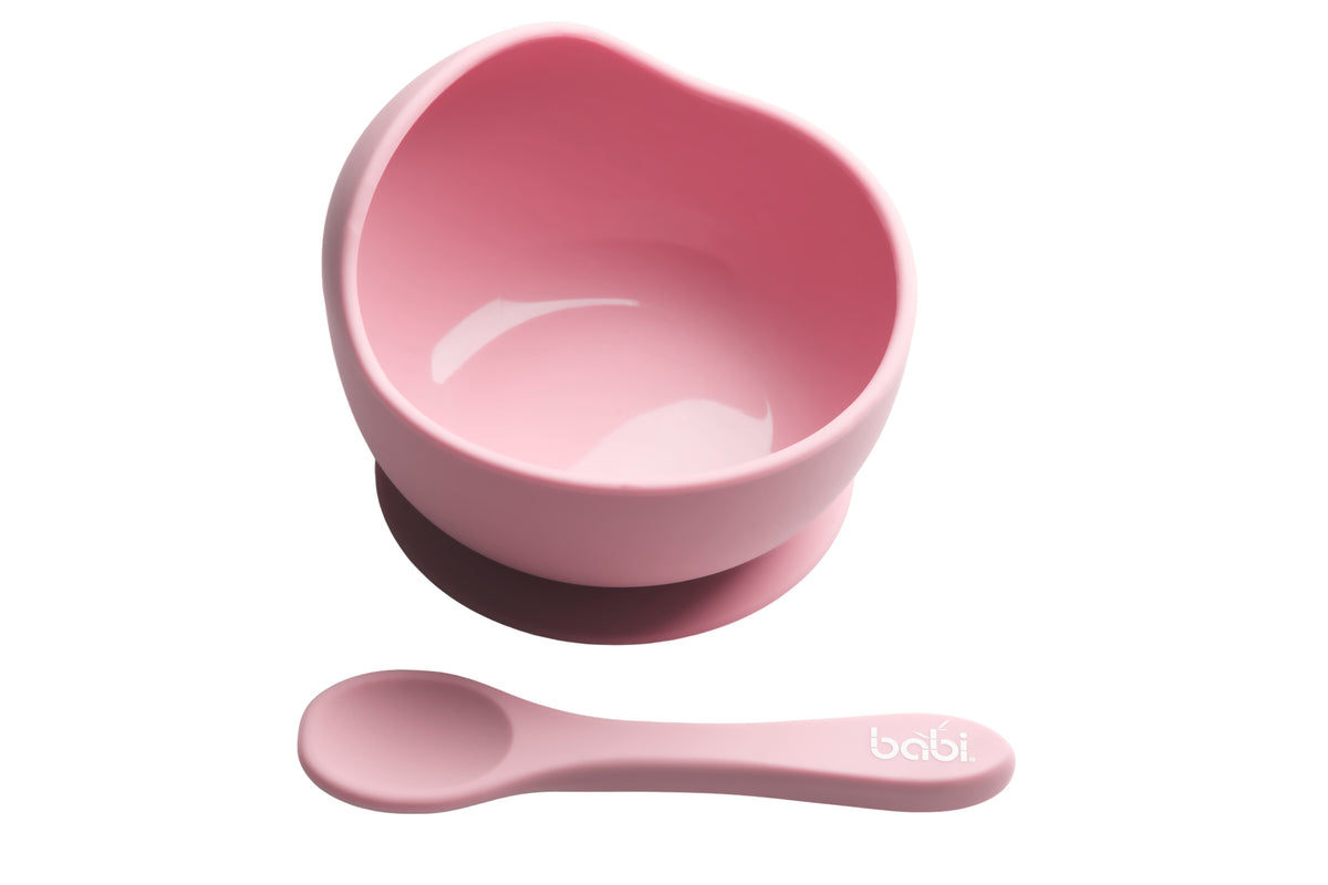Silicone Suction Bowl &amp; Spoon Set (Pink)