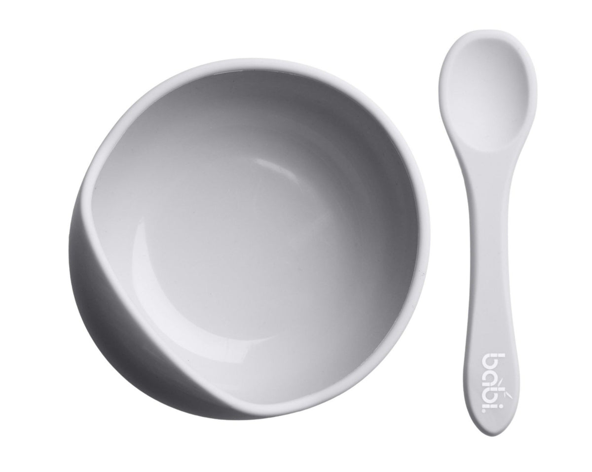 Silicone Suction Bowl &amp; Spoon Set (Grey)