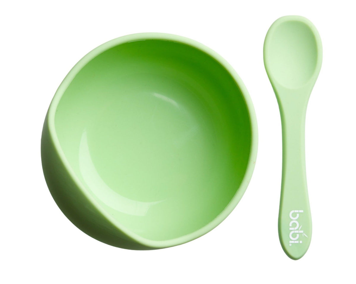 Silicone Suction Bowl &amp; Spoon Set (Green)