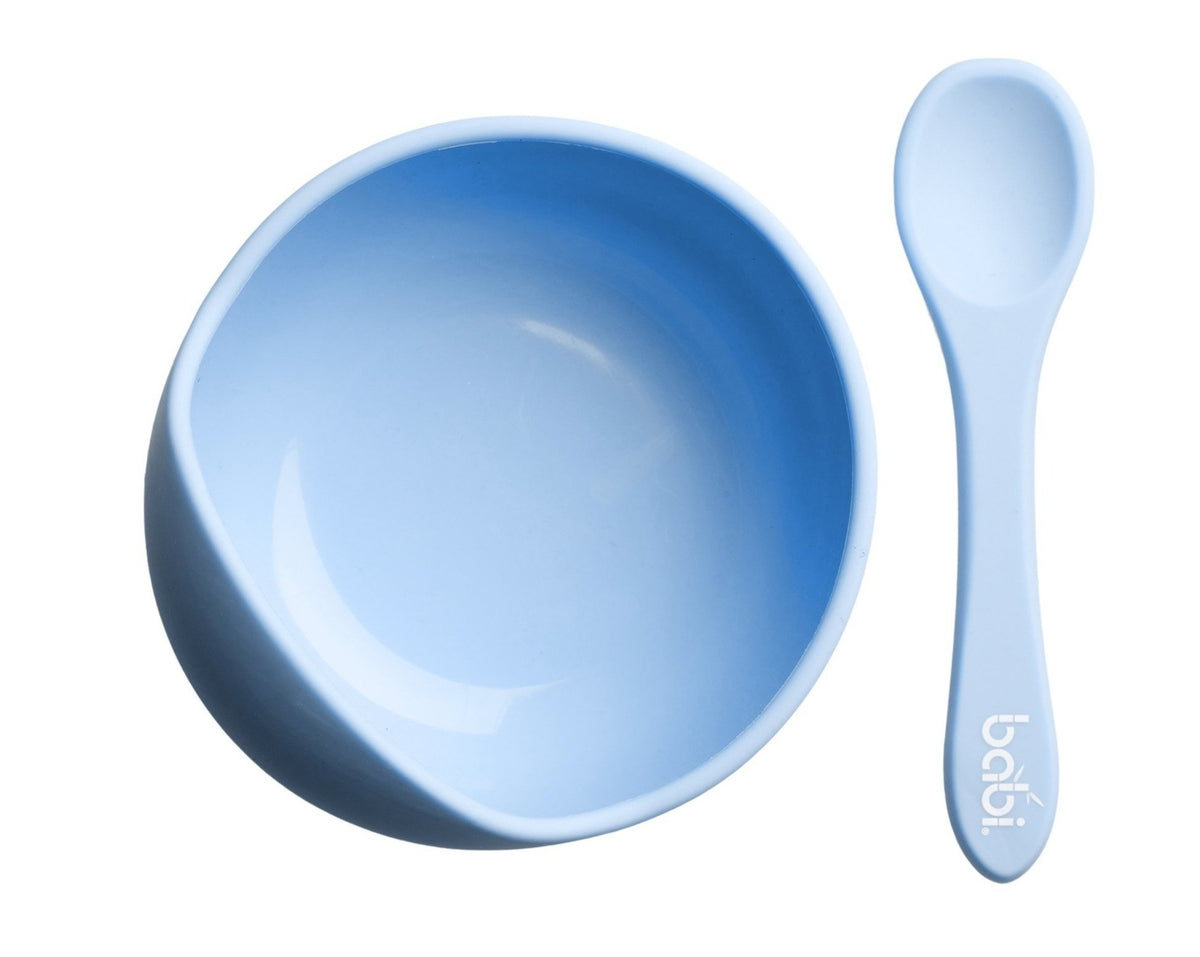 Silicone Suction Bowl &amp; Spoon Set (Blue)