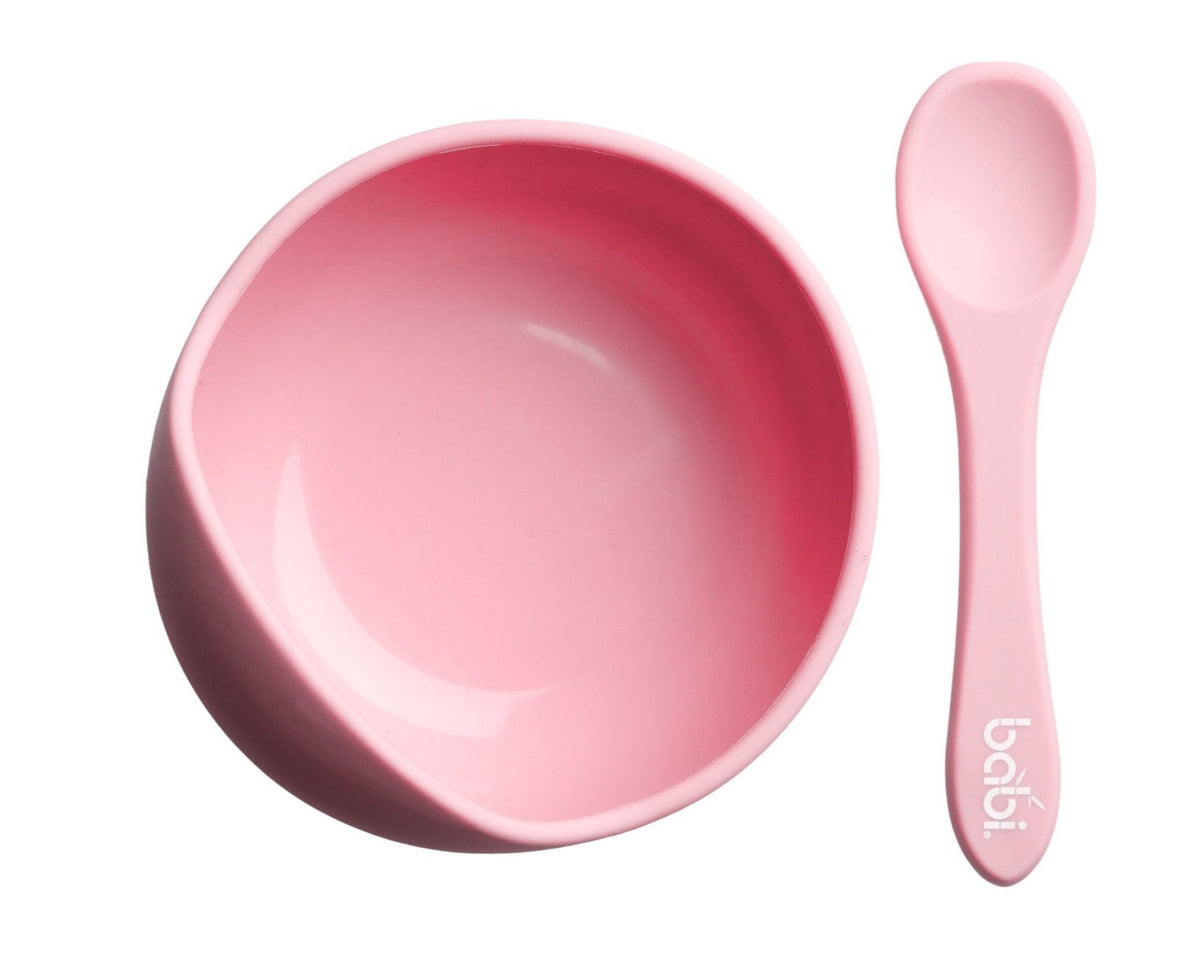 Silicone Suction Bowl &amp; Spoon Set (Pink)