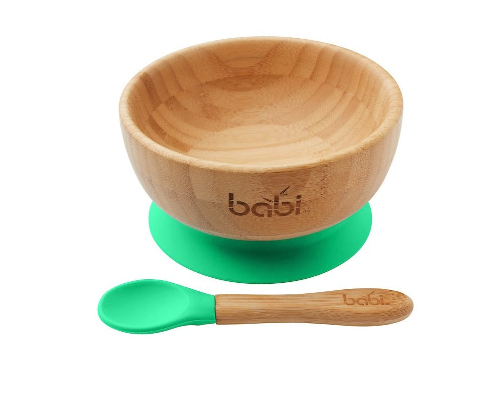 Bamboo Suction Bowl &amp; Matching Spoon Set (Green)
