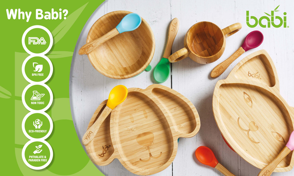 Bamboo Suction Bowl &amp; Matching Spoon Set (Yellow)